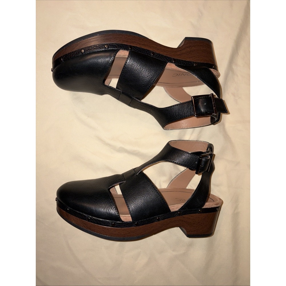 Vionic Faye Clog Sandals 7 Black Leather Buckle Strap Adjustable Platform EU 38 - Picture 7 of 13